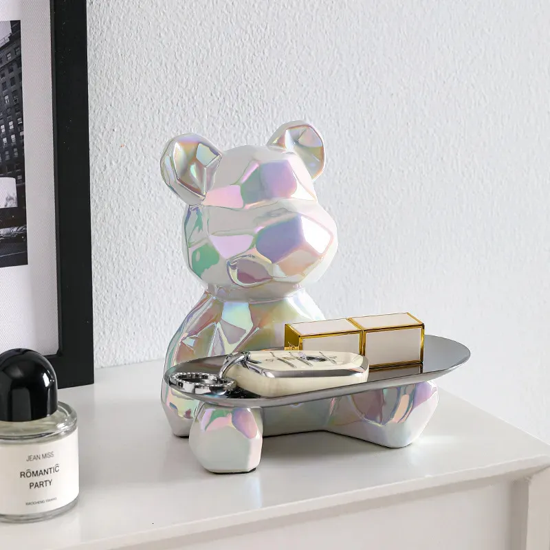 Bicchieri Forma geometrica statua in ceramica galvanica orso con vassoio salvadanaio caramelle scatola di immagazzinaggio cosmetici espositore decorazione 231128