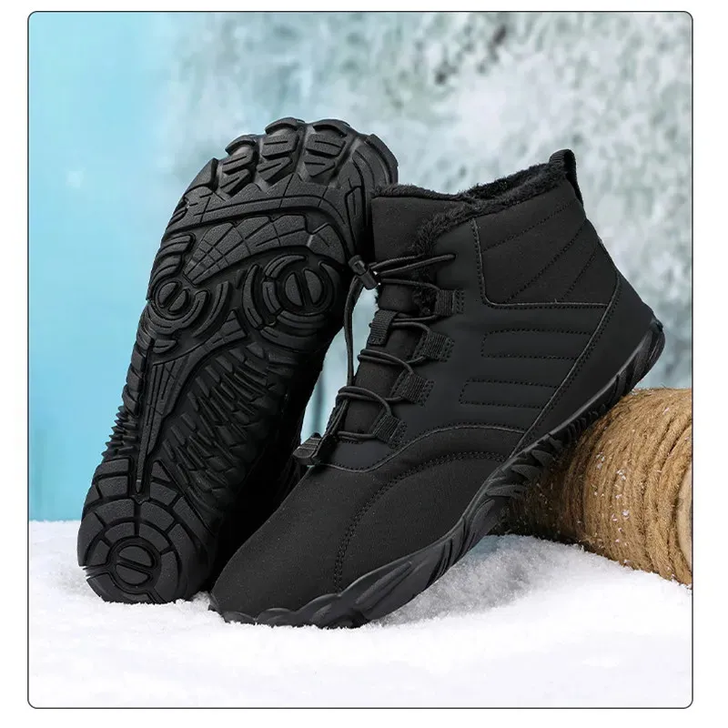 Bottes Hommes bottes pieds nus pour Couple bottes de neige imperméables chaussure de marche en plein air fourrure chaude cheville chaussures de loisirs antidérapant grande taille 47 231128