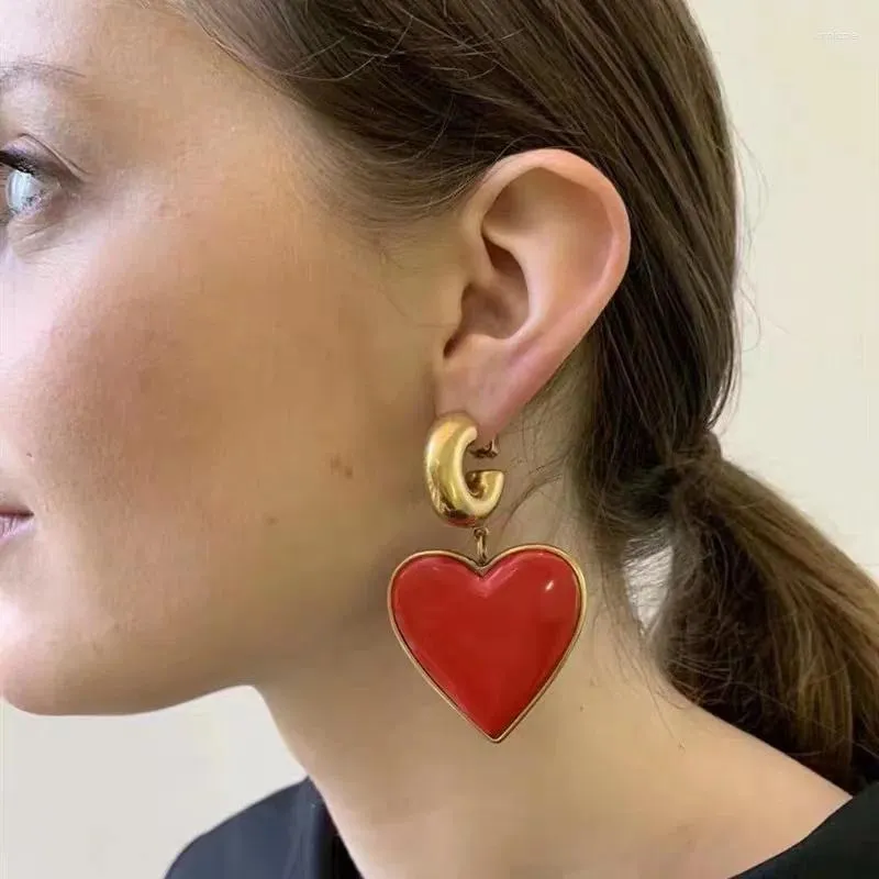 Boucles d'oreilles Mimiyagu Vintage grand coeur rouge goutte pour femmes personnalité bijoux accessoire