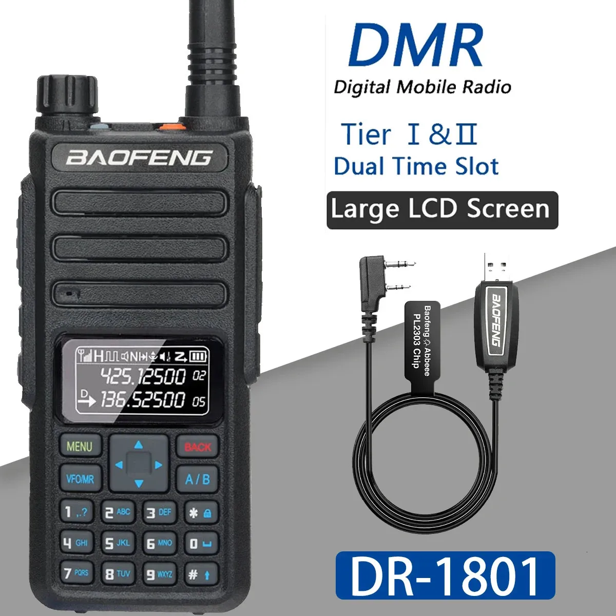 Talkie-walkie Baofeng DR 1801 DMR Radio bidirectionnelle double bande niveau I II créneau horaire Uhf poste numérique 231128