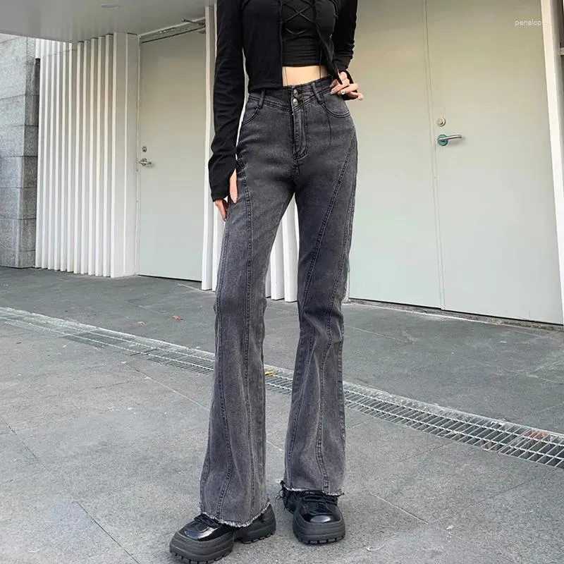 Женские джинсы 2023 Y2K Feminino Ropa, винтажные серые расклешенные брюки Kpop для женской одежды, тонкие женские повседневные длинные брюки Pantalon Femme