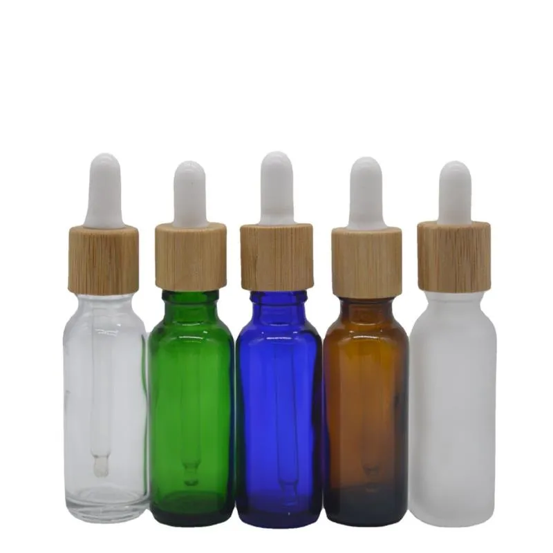 Frascos conta-gotas de vidro Frasco de óleo essencial com conta-gotas e tampas de bambu Recipientes cosméticos líquidos Ekmgl