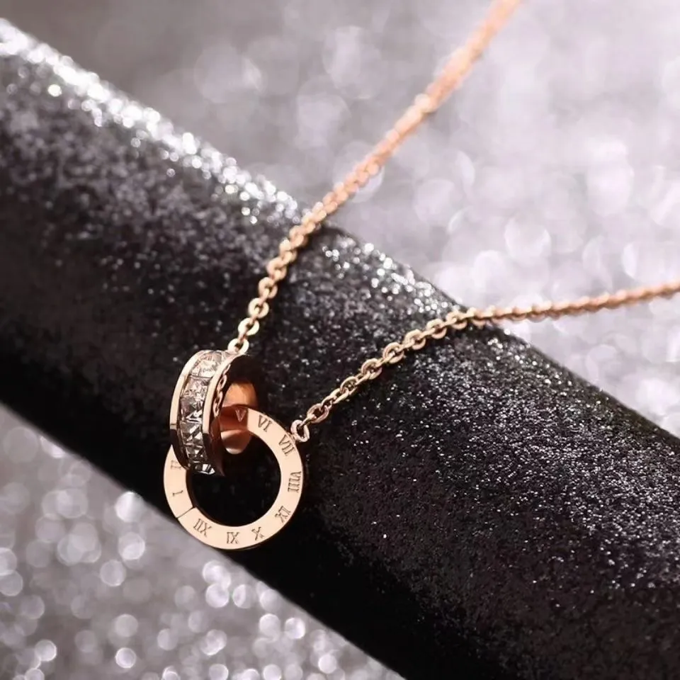 Collier Double anneau de styliste haut de gamme, bijoux fins à la mode, cadeaux d'anniversaire et de noël pour Couples
