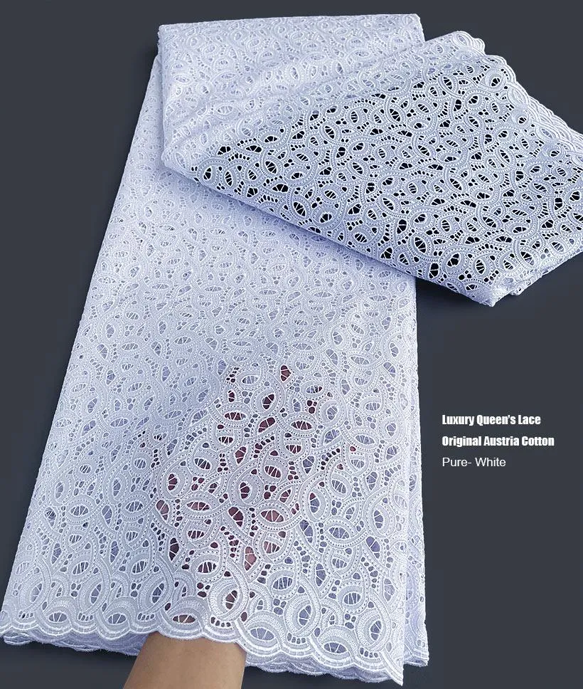 Tissu Luxury Queen Lace Original Autriche Coton Africain Tissu Poli inspiré Vêtement Corée Fait pour les Occasions Célébrants 5 Yards