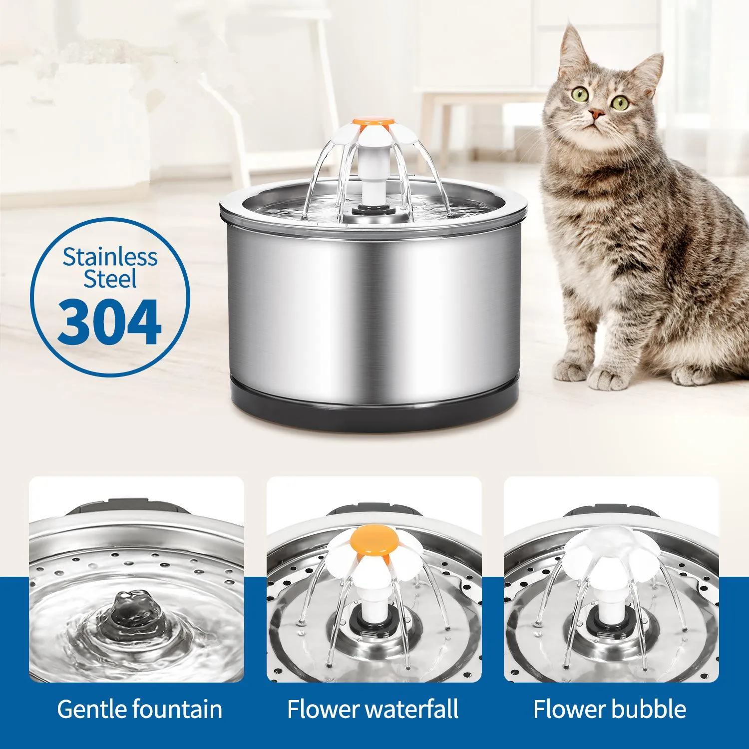 Benodigdheden Waterdispenser voor huisdieren Kat Hond Drinkwater Roestvrijstalen watertoevoer Waterbak voor huisdieren 2,5L Slimme fontein voor katten Kleine honden