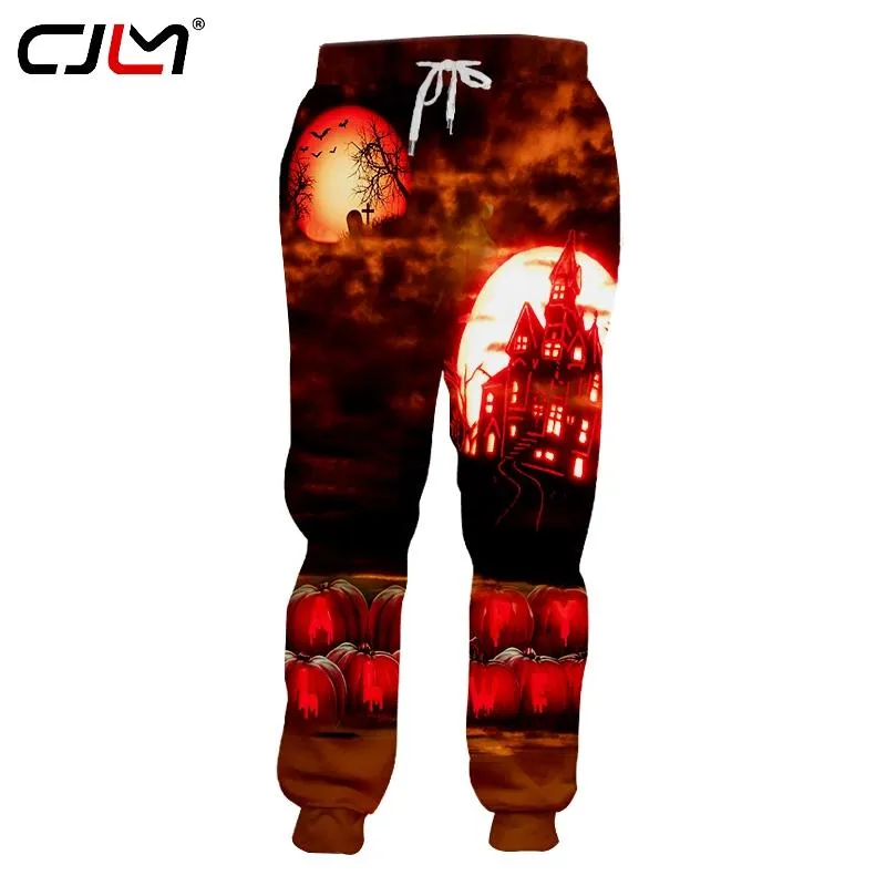 سروال Sweatpants CJLM للرجال الجديد الإبداعي في الشارع الإبداعي 3D طباعة القلعة مضحك هالوين الحجم كبير الرجل 6XL سروال العرق