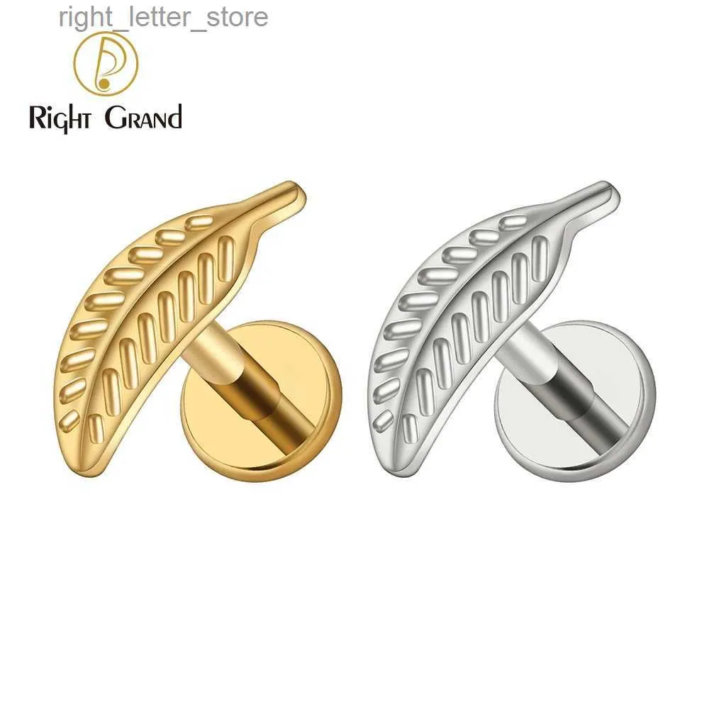 Stud Right Grand ASTM F136 Titanium 16G Leaf Cartilage Stud Earring Feather Tragus Helix Medusa Monroe Ear Lobe Flat Piercing Jewelry YQ231128