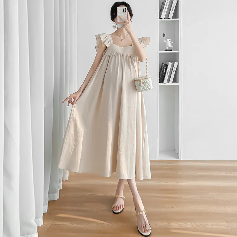 chinese dress ladies White 100% Cotton Button-Down Knee Length Pre and Post Maternity Dress 40" / Tall (5'7" and above)