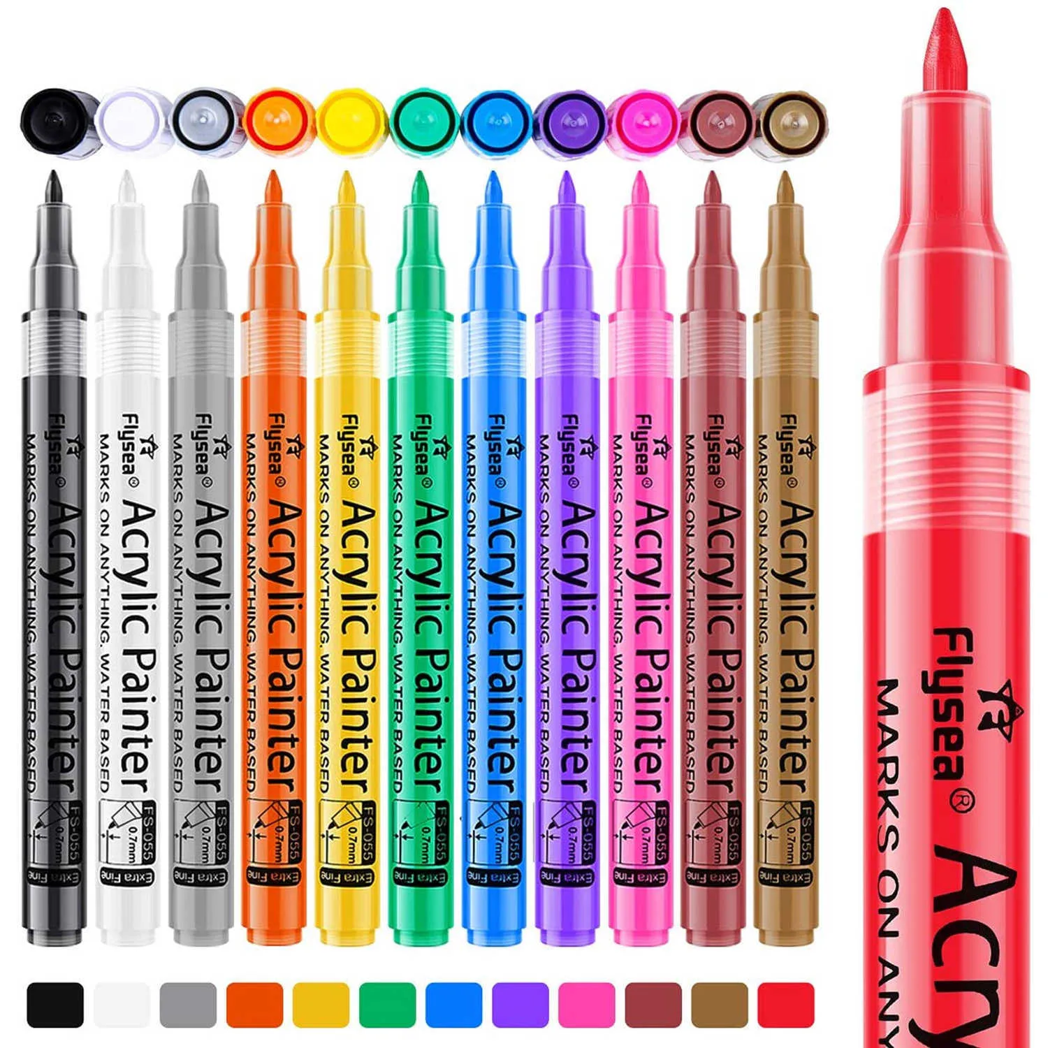 Pędzel akwarelowy 12 kolorów art. 0,7 mm dodatkowe drobne długopisy nietoksyczne bezpieczeństwo dzieci akrylowe pióra wodoodporne markery graffiti dla majsterkowania p230427