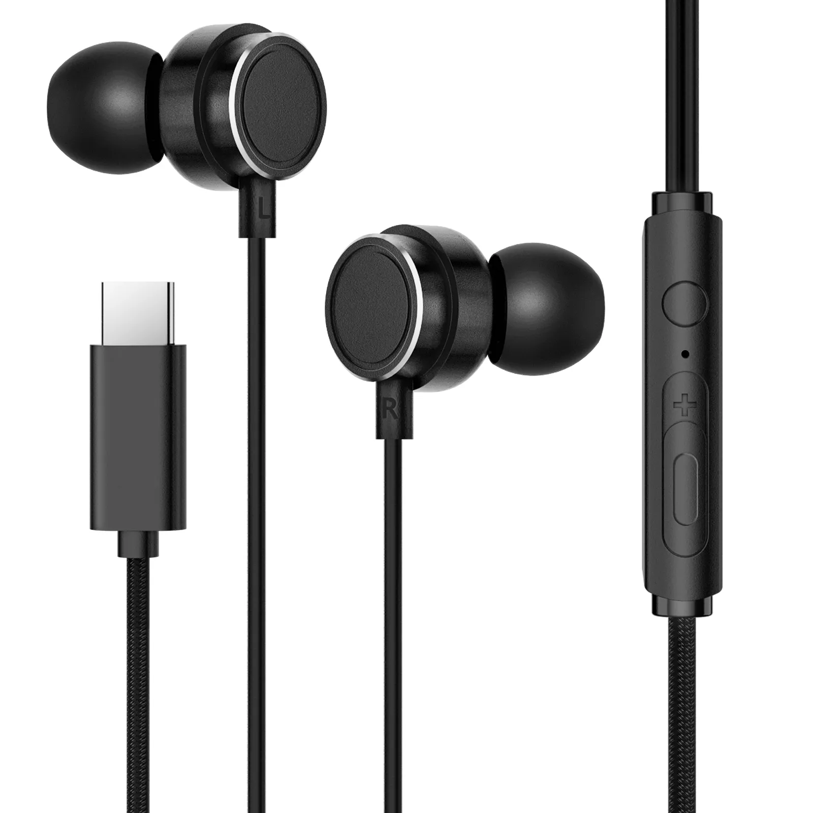 HappyAudio W2 USB C Wired hörlurar Hi-Fi Stereo Wired Noise-canceling öronsnäckor med mikrofon trådbundet headset Anti-trasseltrådörproppar Kompatibla iOS Android