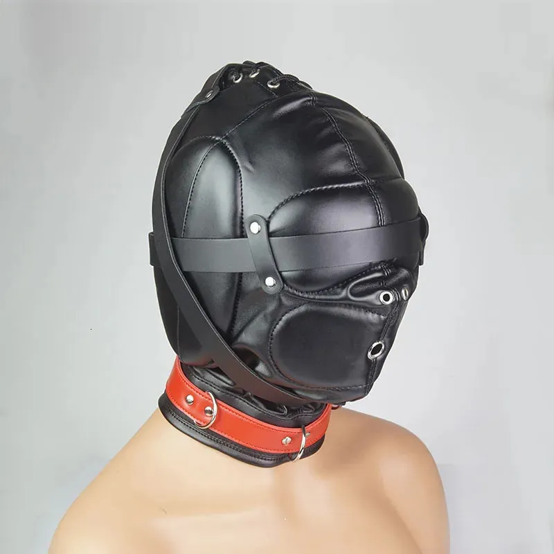 Adult Toys BDSM Mask Blindfold Leather Breathing Hole Role Playing Hood Padded over Mouth and Ears Bondage Sex Toys For Couples 231128