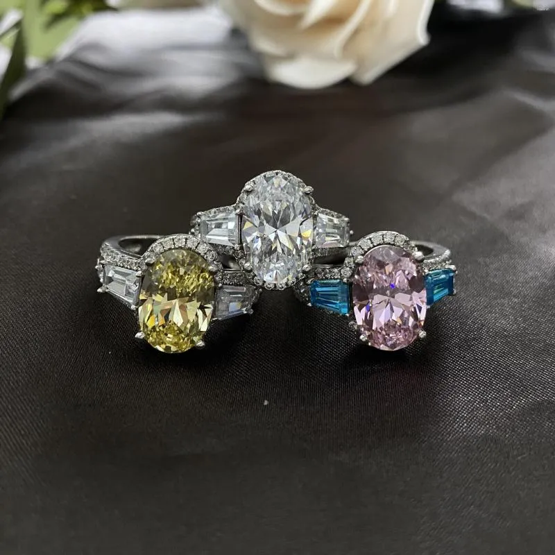 Кластерные кольца винтажное овальное разрешение 4ct Diamond Ring Original 925 Серебряное обручальное обручальное кольцо для женщин для женщин.