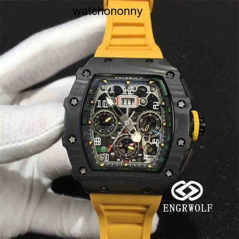 Designer Ri mlies Montres de luxe 7750 Engrwolf série de montres r rm11-03 synchronisation automatique mécanique bande jaune montre pour hommes