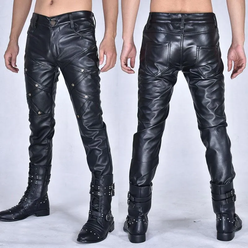 Pants New arrivla fashion casual Nightclub Costumes Dance Hip hop Rock Leather Pants Leisure mens plus size 27 28 29 30 31 32 3336