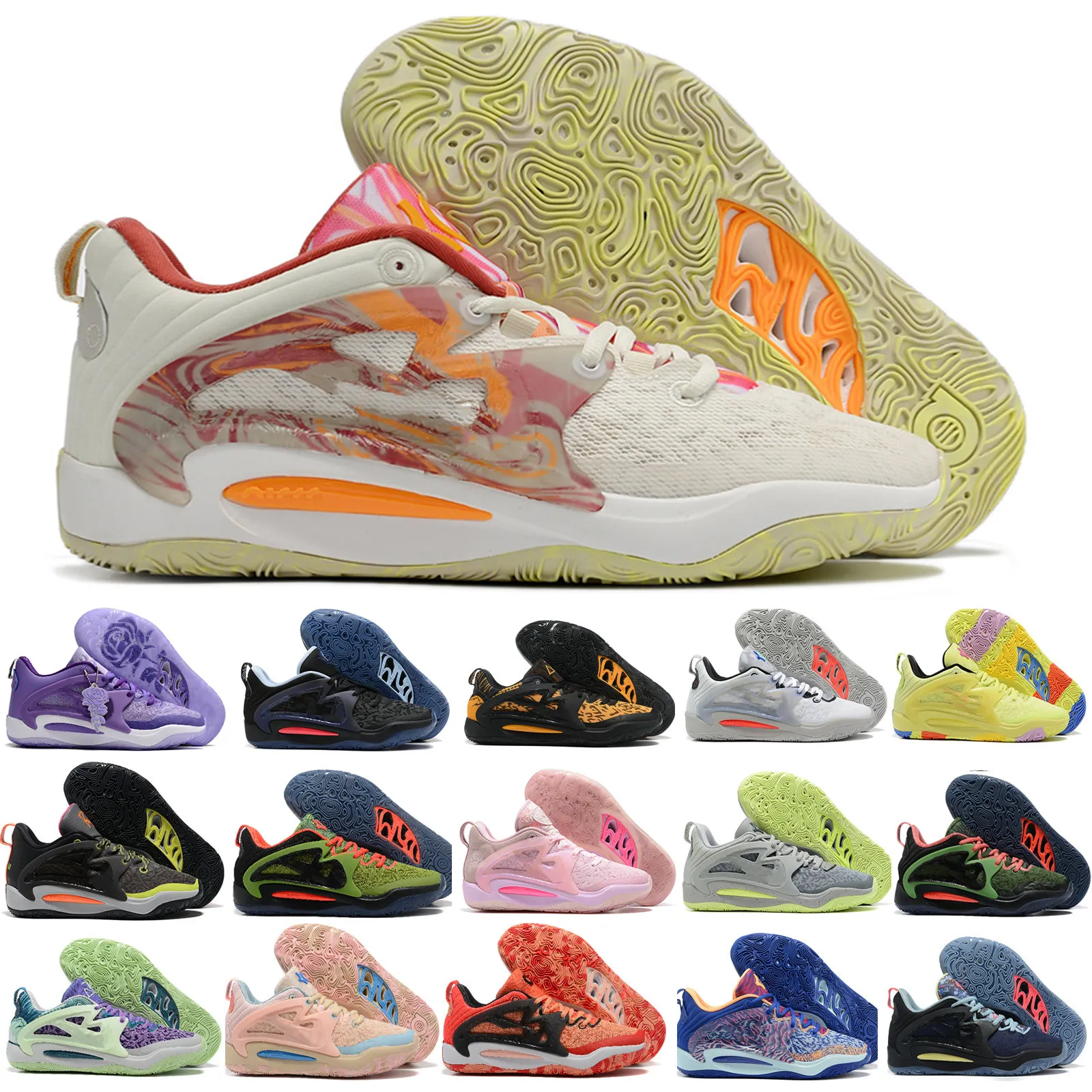 Мужские баскетбольные кроссовки KD 15 XV Durant Twist KD14 XIV KD12 Kevins Green Stars Aunt Pearls Pink Deep Royal Blue Китайский сезон Спортивные кроссовки Уличная обувь Light Lemon