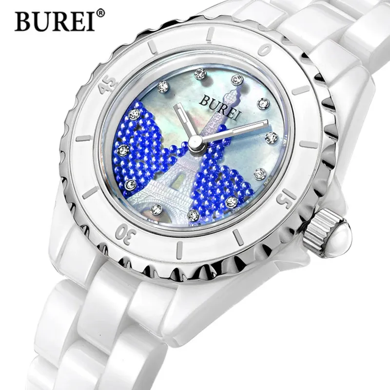 Relógios femininos burei marca senhoras moda cerâmica pulseira relógio feminino luxo à prova dwaterproof água casual cristal quartzo relógio de pulso relogio feminino 231128