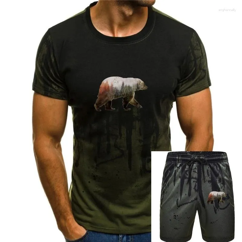 Herrespår av bomullsummar T-shirt mode Summer Men Polar Bear 3D Print Forest Design Kort ärm coola tee-skjortor Toppar Plus Size Clothes