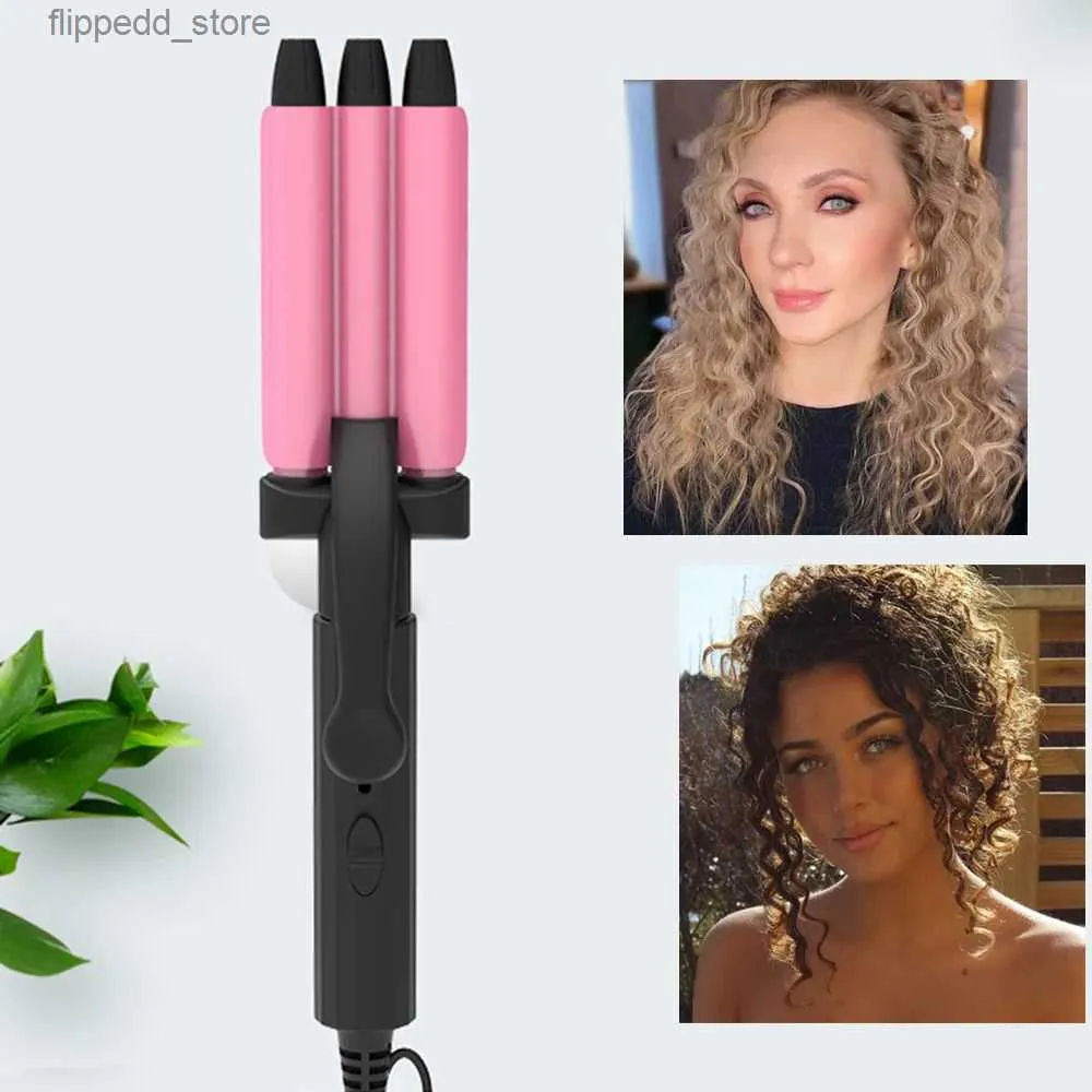 Curling Irons Cerâmica 3 Barris Modelador de Cabelo 13mm Aquecimento Rápido 390F Tripple Barrel Curling Iron Wand Pequenos Cachos Ferramentas de Estilo Dupla Tensão Q231128