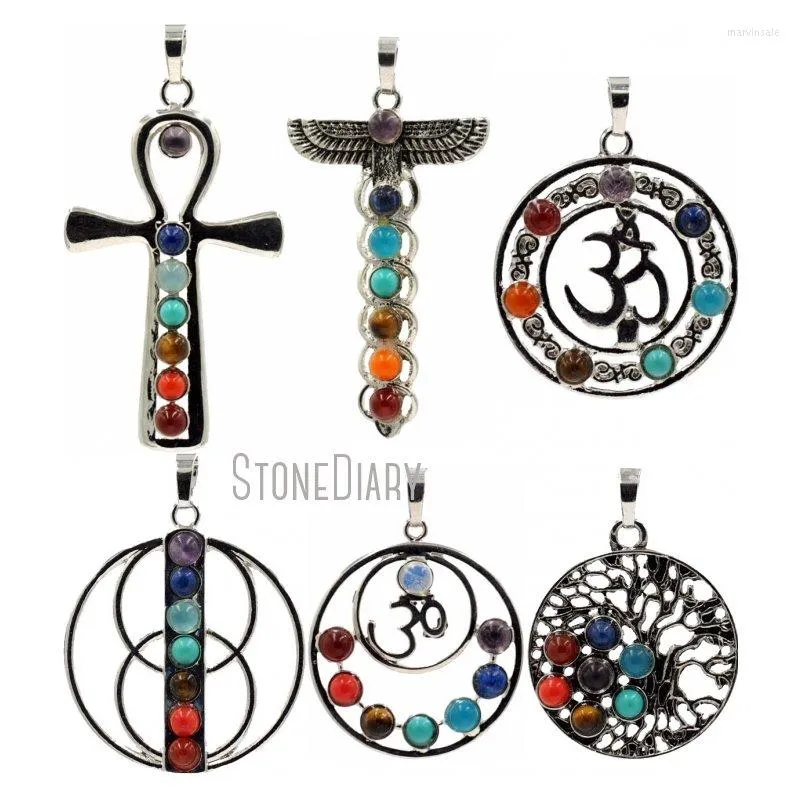 Colares pendentes PM39490 Chakra Healing Jóias de cobre Silver 7 plated