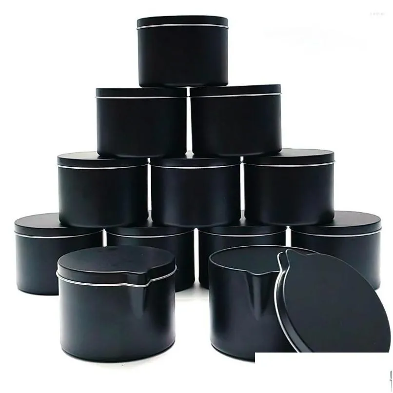 Storage Bottles & Jars Storage Bottles 12Pcs Black Candles Tin Jars Box With Pour Spout Small Wax Melt Molds Pots Diy Making Container Otq9U