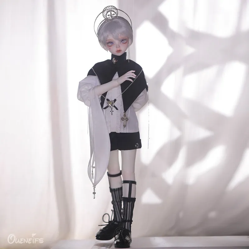 Куклы Satani Doll BJD 14 Британский стиль Фуллета белой рубашки с длинным лонжевиком с черными дарами смолы 230427