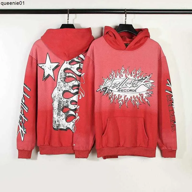 Men's Hoodies Sweatshirts Men's Hoodies High Street Vintage Mud Print Red Hoodie Brushed Men's and Women's Loose