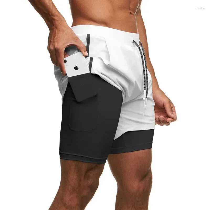 Short de course 2 en 1 pour hommes, Double pont, Sport, Fitness, musculation, séchage rapide, pantalons courts, entraînement, gymnastique