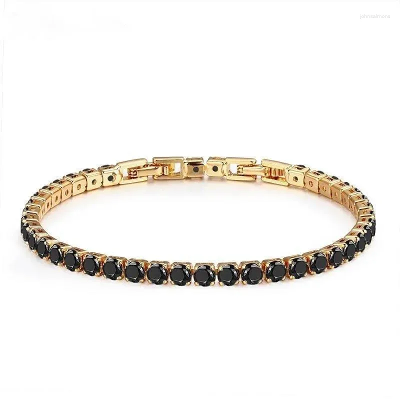 Braccialetti a maglie Ottone con grappolo color oro Rotondo Nero CZ Catena Bracciale tennis Braccialetti per donne Ragazze Gioielli Braccialetti Pulseras