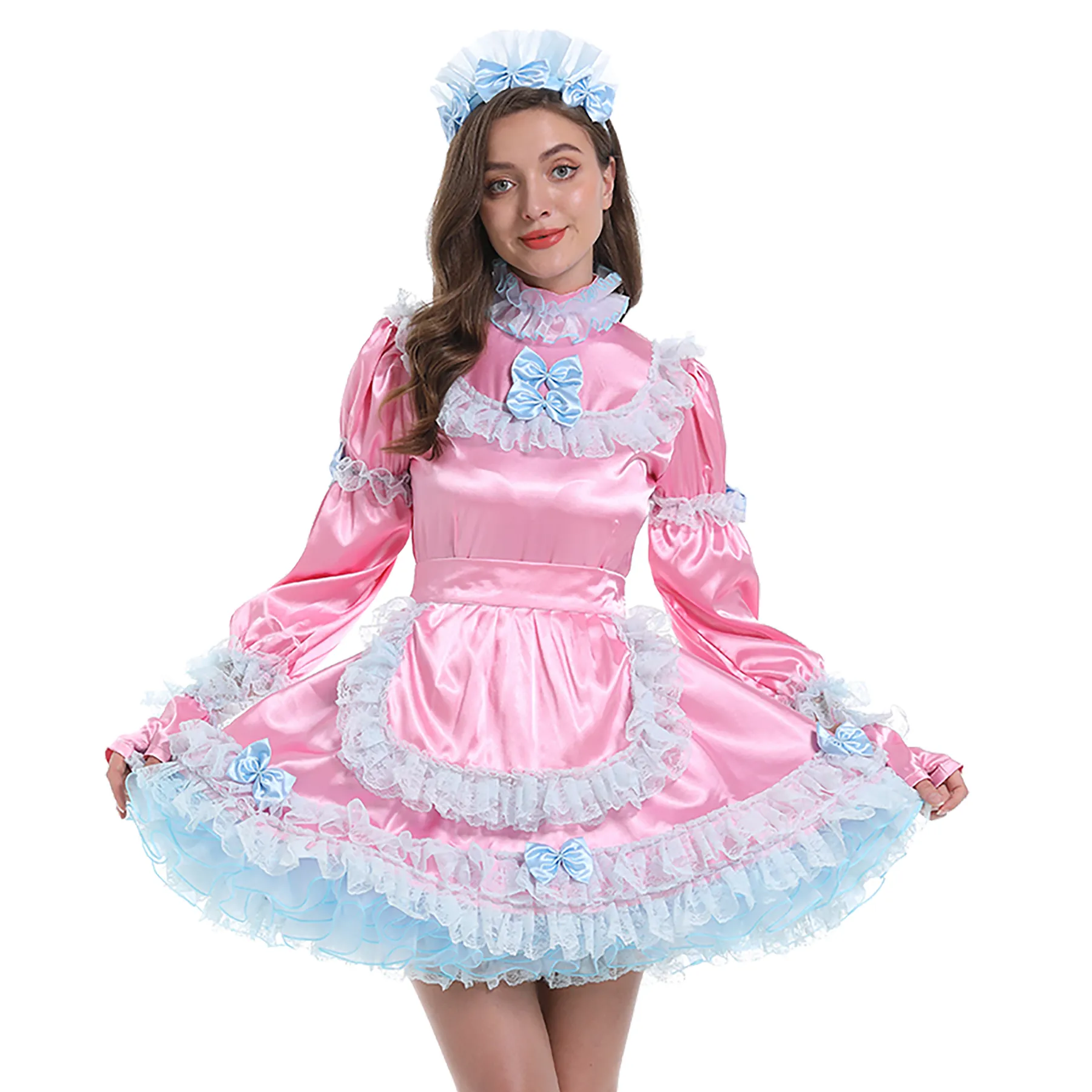 Sweet Cute Lolita Girl Set Costume Women Pink Bow Maid Underwear