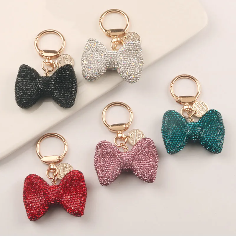 Полный стразы Heart Key Chains Ladies Dimbag Sendant Bownot Keyring Colid Color Crystal Pare Peach Heart Key Festival или вечеринки подарки