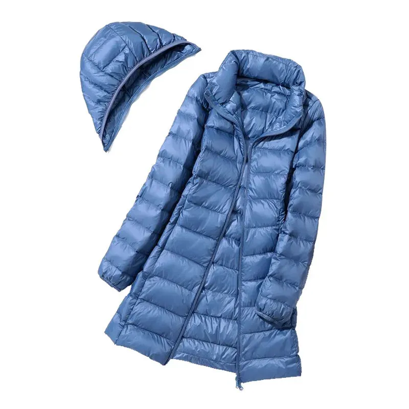 Parkas de plumón para mujer, Chaqueta larga gruesa de talla grande 8XL, abrigo ultraligero de invierno con capucha, sombrero para mujer desmontable 231127