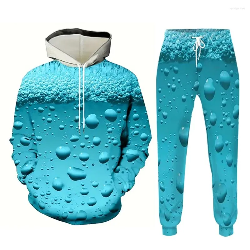 Herren-Trainingsanzüge Vintage Blue Beer 3D-gedruckte zweiteilige Kapuzen-Jogginghose für Herren Herbst/Winter Casual Street Retro Fashion Sweatshirt