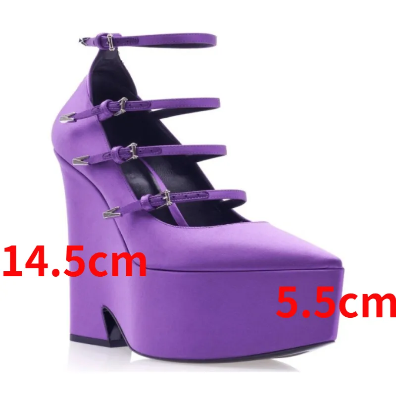 2023 Spring New Brand Platform High Wedge Boots for Women Belt Burchle Design Punk Style Mary Jane Sapatos Plataforma Saltos Tamanho 43