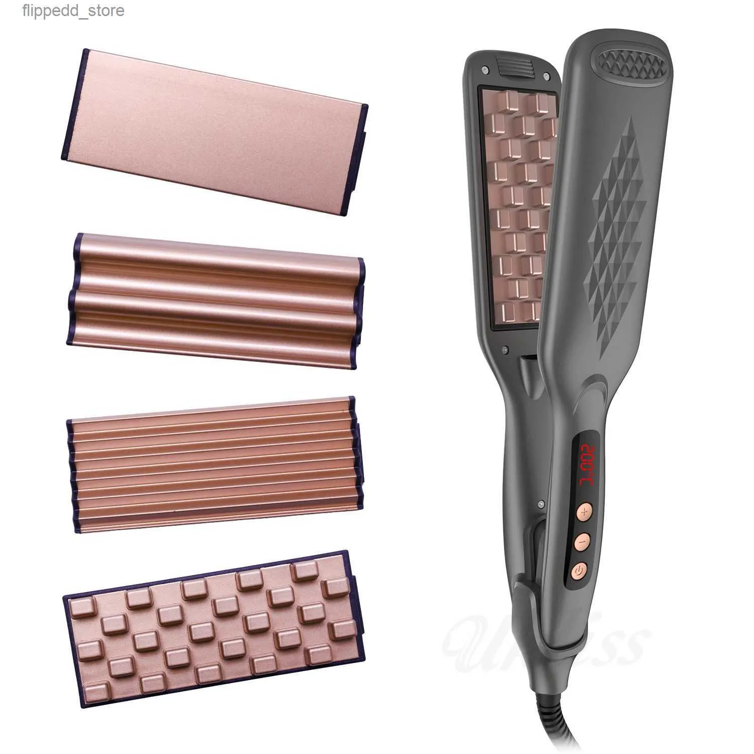 Ferros de ondulação 4 em 1 Crimper de cabelo Alisador de cabelo cerâmico Ferro de ondulação com 4 placas intercambiáveis Modelador de cabelo fofo Volumizing Ferro de cabelo Q231128