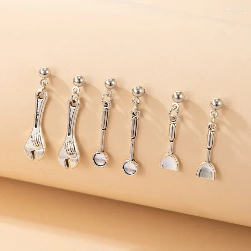 Dingle örhängen 6 st/set unik spade skiftnyckel droppörhängen för kvinnor silver färg geometri smycken tillbehör 17906