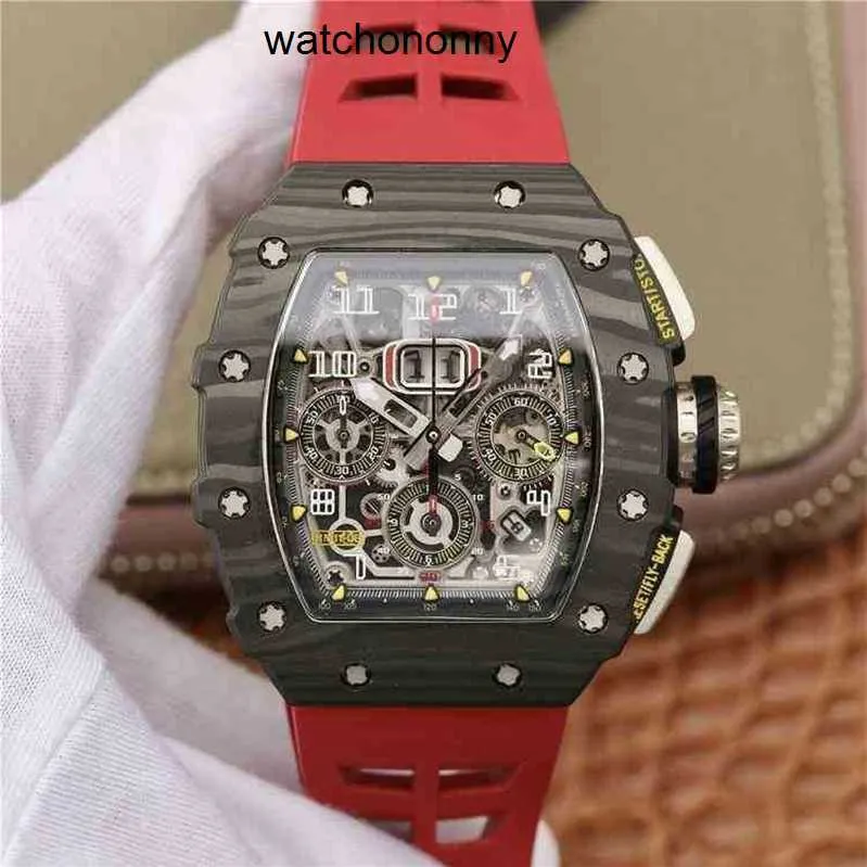 Designer Ri Mlies Luxury Watchs Tonneau Carbon ES Fiber Mechanical Watches Titanium Skeleton Rubber GMT Reloj Fashion Automatic Luxur Mens Watcheses T67o