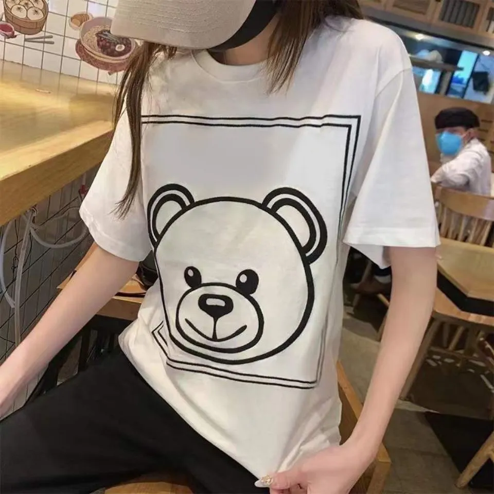 American Womens Mens Designer T-shirts Summer Luxury Cartoon Bear Imprimer T-shirts Femme Top Qualité T-shirt à manches courtes Mode Mâle Lâche Tee Tops