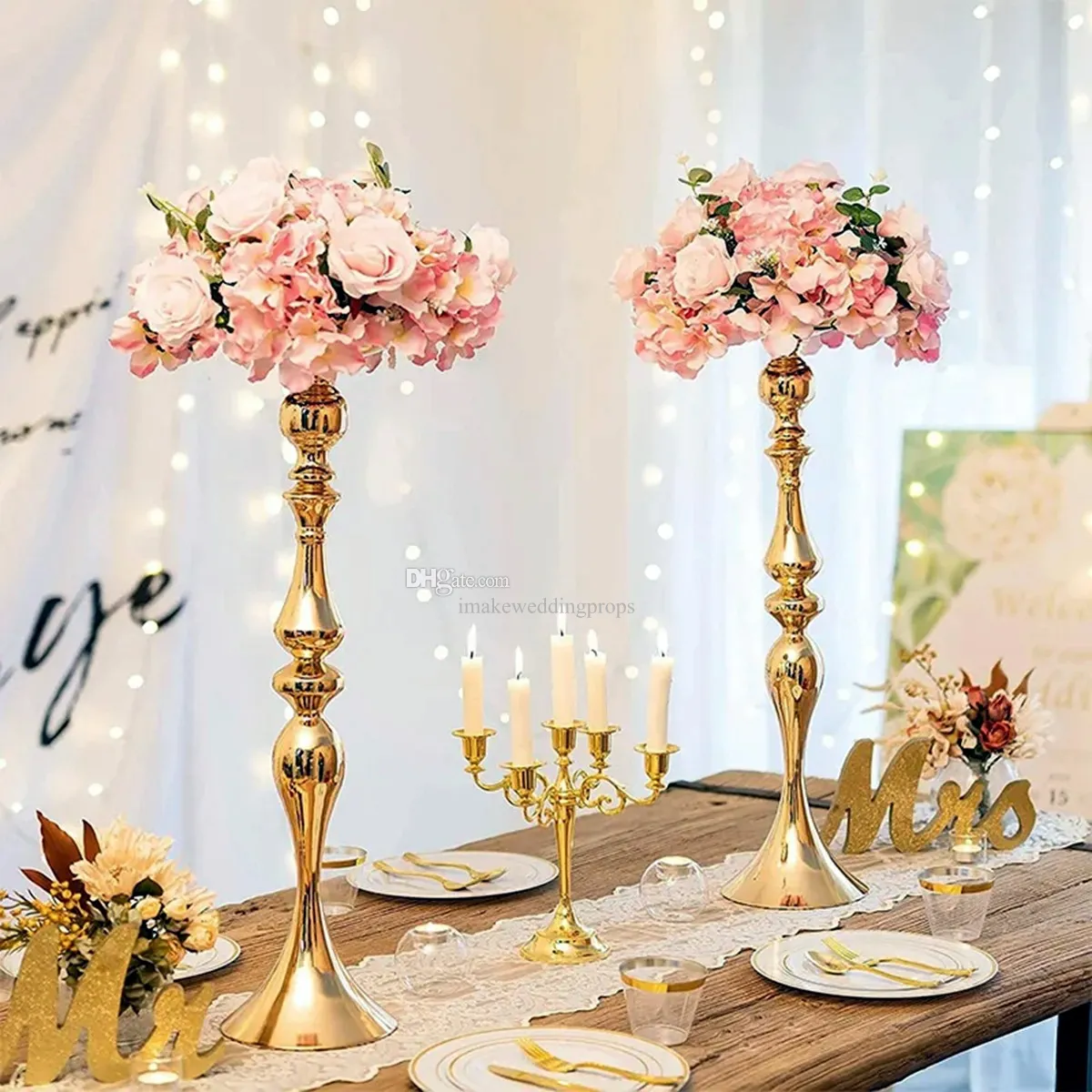 H60cm/70 cm/80 cm/90 cm/100 cm/110 cm) Luxe metalen goud kaarsenstokhouder bloemstand Decoratieve lange kandelabra voor trouwtafel centerpieces imake861