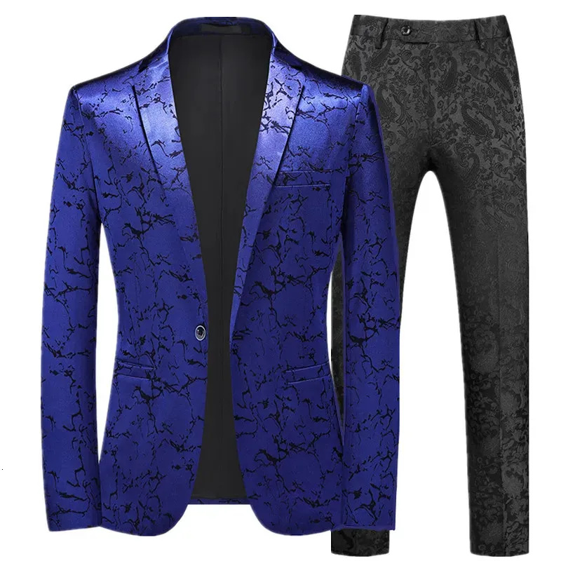 Mäns kostymer blazers Autumn Men's Prom Party Dress Suit Black / Blue Fashion Men Small Jacquard Blazers Jacka and Pants Storlek 6xl-S 231127