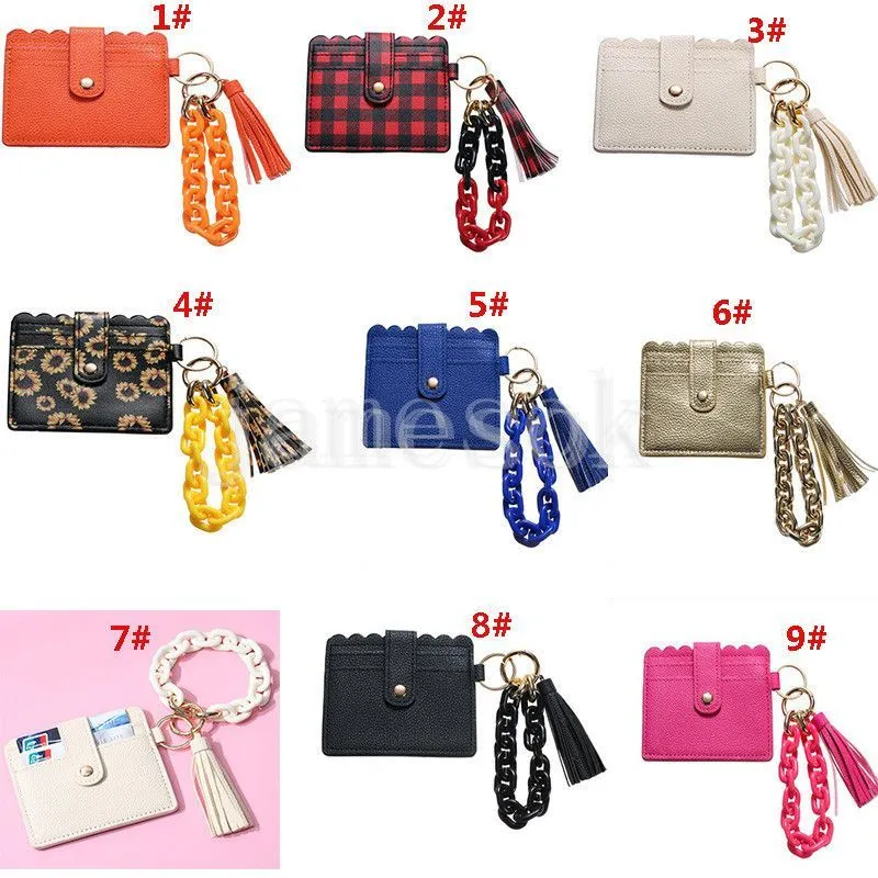 سلسلة chunky link wristlet bracelet bracelet wallet للنساء حلقات مفاتيح سيارة أكريليك سوارك مع حامل بطاقة شرابة DF129