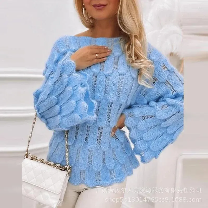 Sweters damskie łódka szyjka z rękawem dzianiny sweter kobiety na drutach puste topy pullover eleganckie jesienne zimy grube skoczki