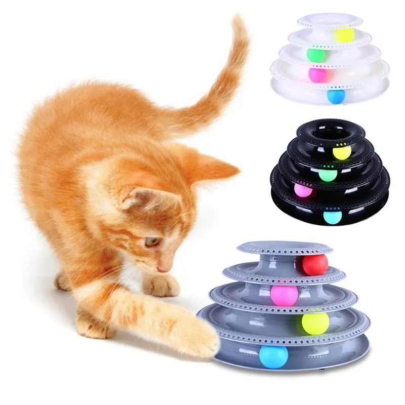 Giocattoli Nuovo aggiornamento Pet Cat Giocattoli colorati 4 strati 3 palline colorate Gattini Disco di intrattenimento Giradischi