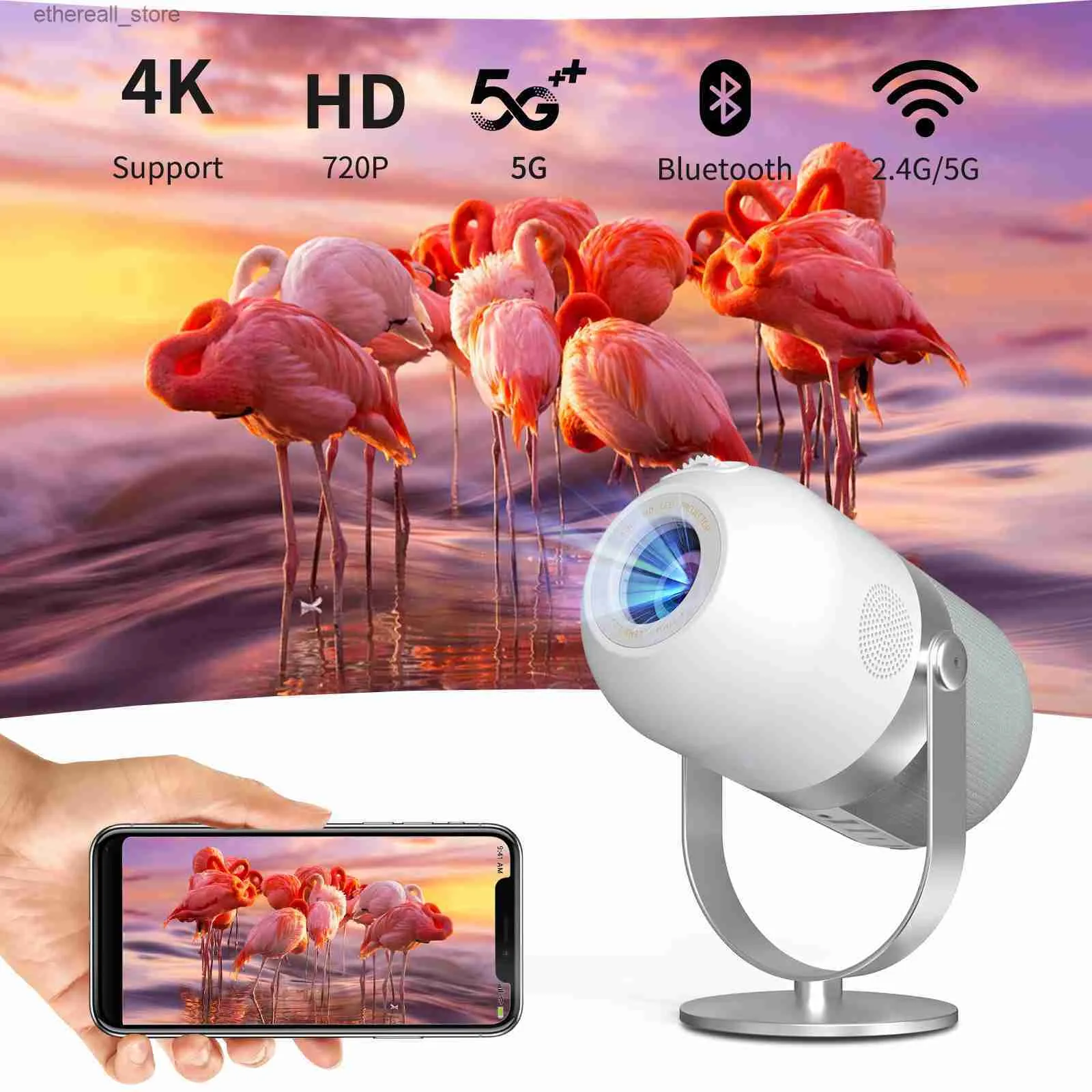 Projectors Projectors Home Theater Mini Pocket Portable Projector White Projector 180 Degree Adjustable Android 9 LCD Smart Projector Q231128