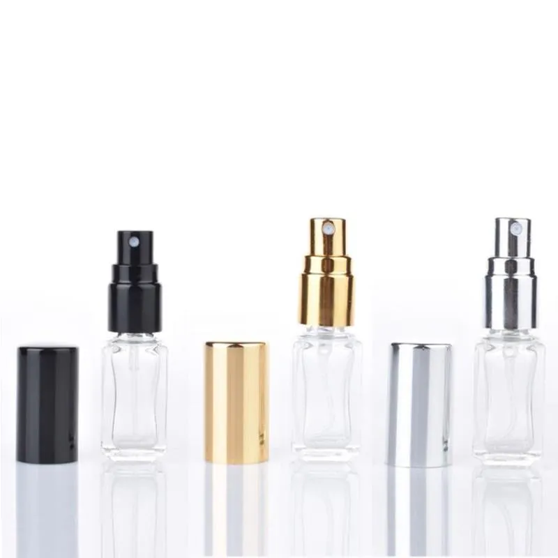 5 ml 1/6oz lång smal parfym Atomizer Square Form tom påfyllningsbara klara glas sprayflaskor resesprutor xmdag