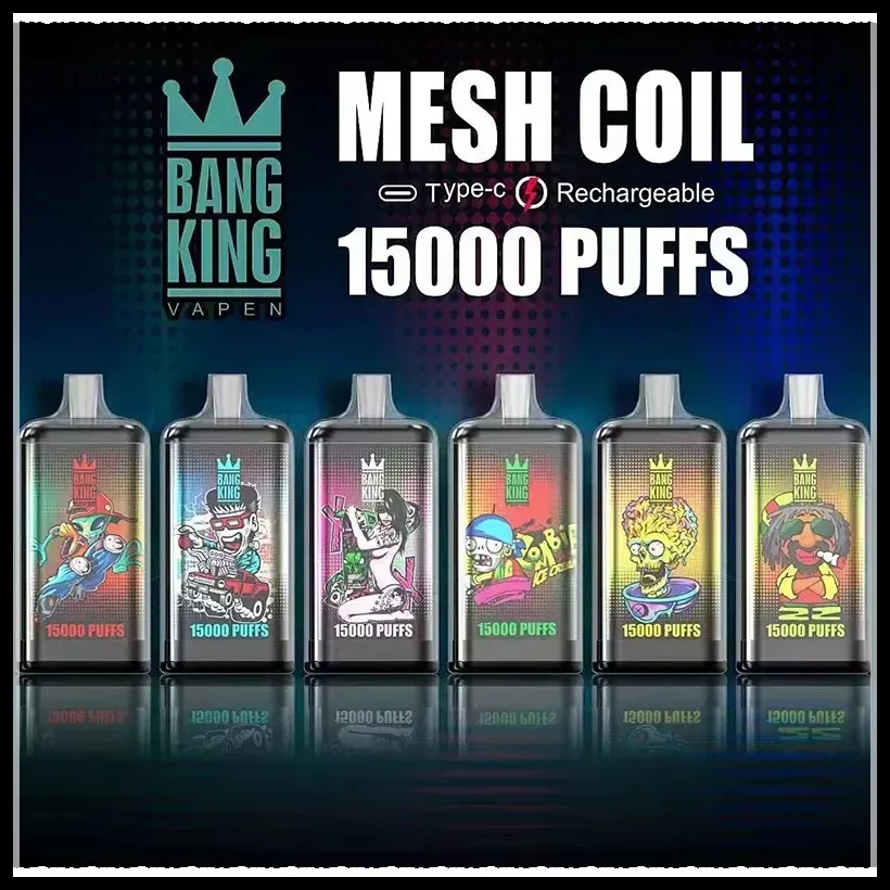 Bang King 15000 puffs engångs cigaretter Vape penna 25 ml pod 850mAh uppladdningsbart batteri Kina autentiska grossist vapers desechable puff 15k