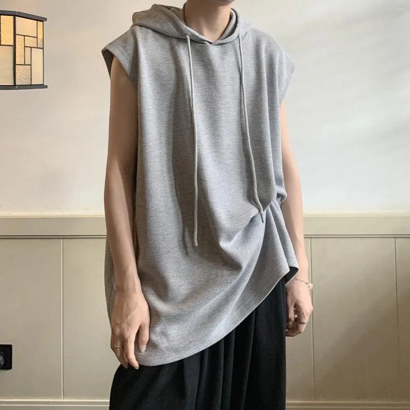 Men's T-skjortor Summer Solid Hooded Vest Fashion Niche Oversize Loose Causal High Street Sleeveless T-shirts Men toppar manliga sportkläder