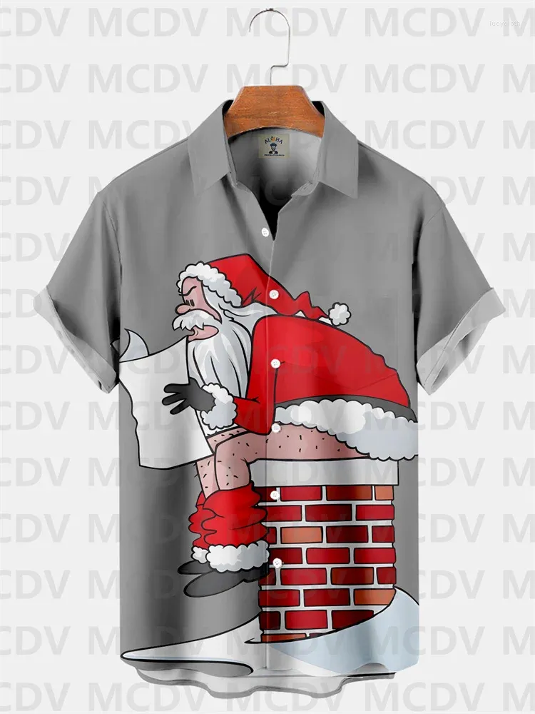 メンズカジュアルシャツクリスマス面白いサンタプリント半袖シャツボタンハワイアン