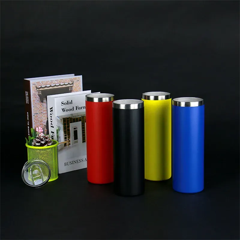 20oz Powder Coated STRAIGHT Tumbler Stainless Steel Tumbler slim Tumbler Vacuum Insulated Beer Coffee Mugs with Lid 