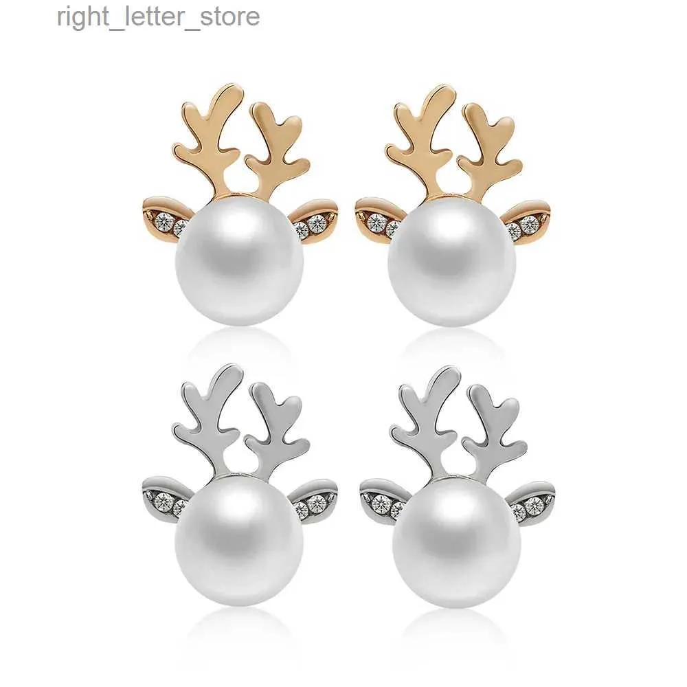 Stud 1 par mujeres elegante Navidad reno oreja Stud moda Navidad perla ciervos pendientes oreja Stud mujeres niñas joyería caliente venta YQ231128