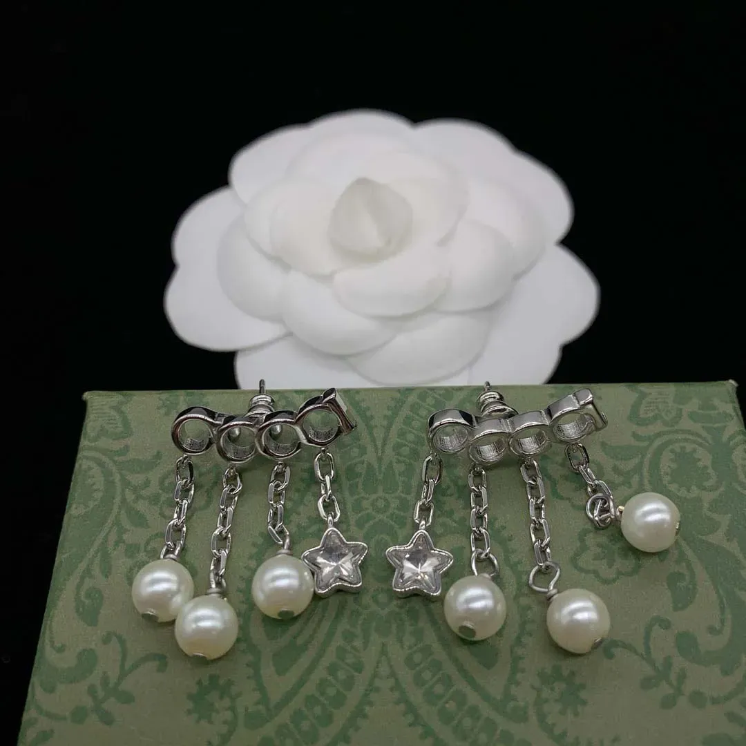 Designer Pearl Earrings Dingle Stud Luxury Jewelry Charm Retro Earings Studs Women Silver Earring G Girls Ear Studs Earing Hoop Wedding Present 2311282d